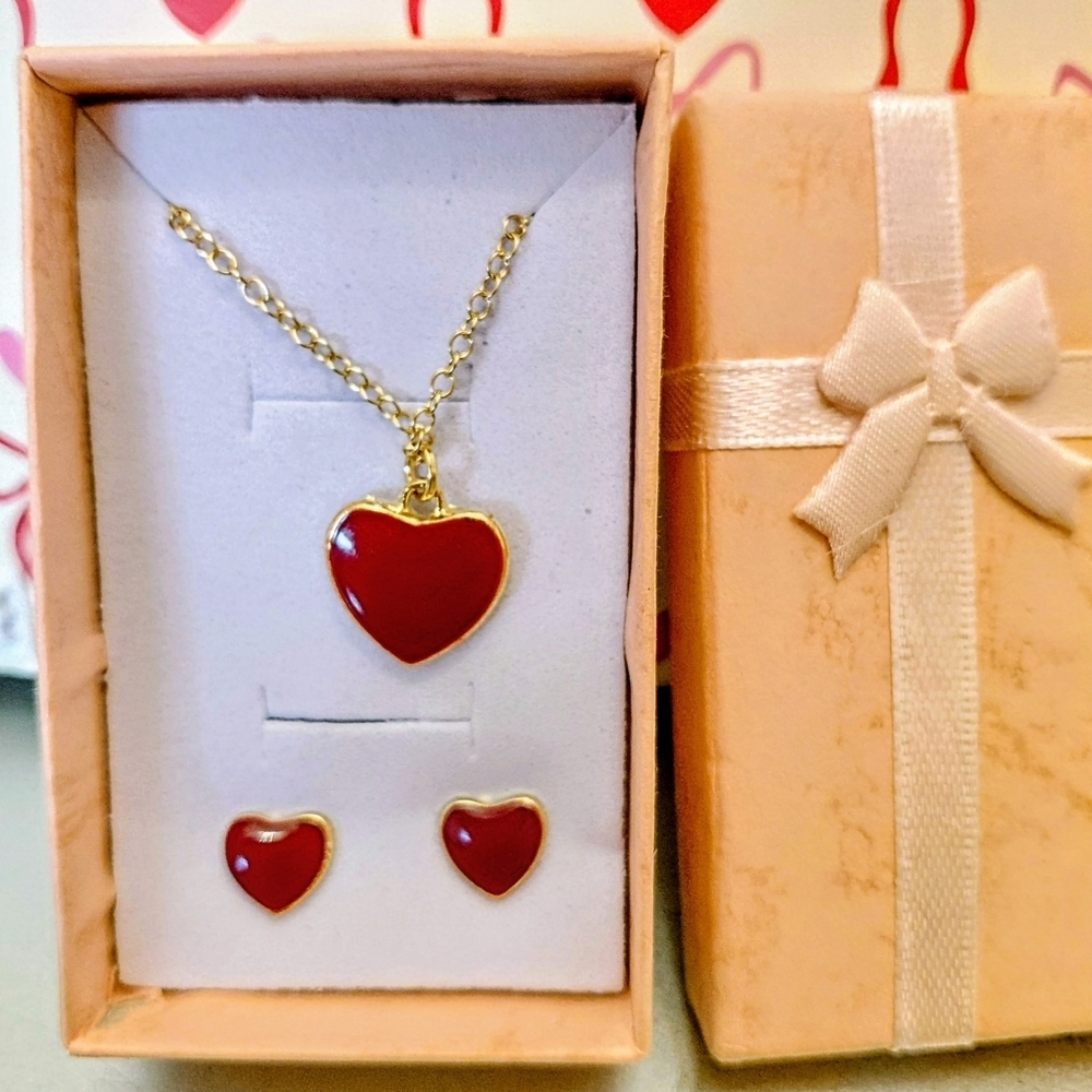 Gold and Red Heart Jewelry Set